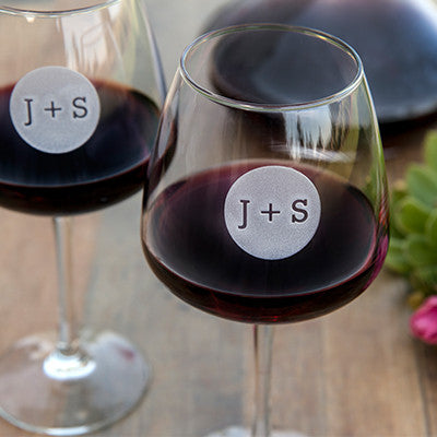 Etched Circular Monogram Wine Glass