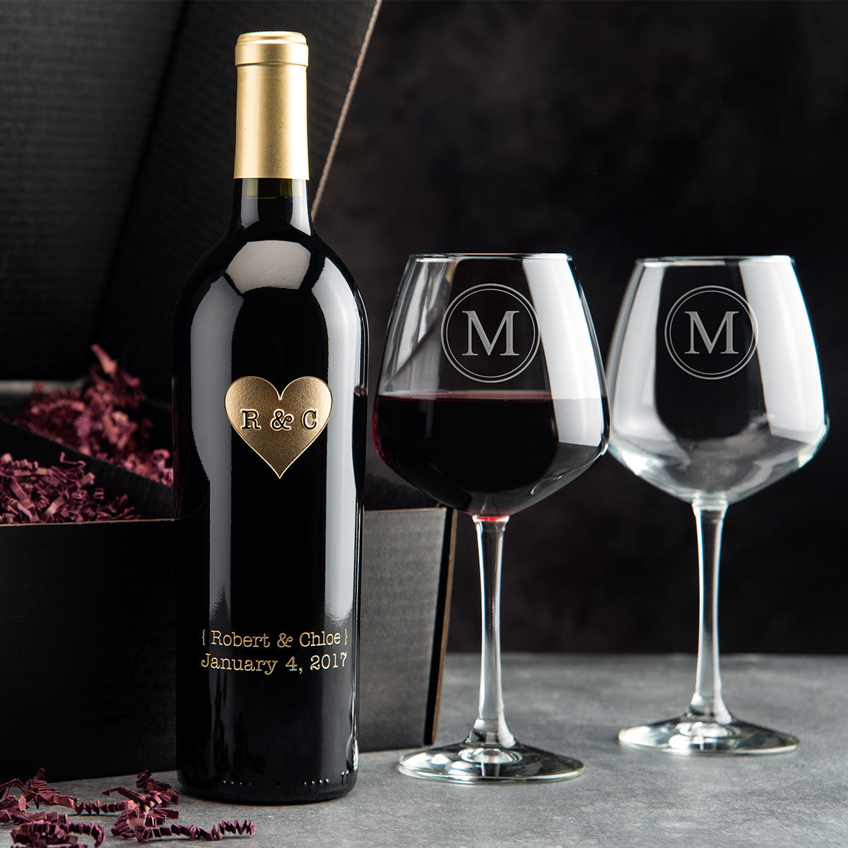 Engraved Wine Bottle & Wine Glass Gift Sets