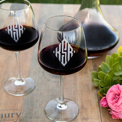 Engraved Monogrammed Diamond Patterned Wine Glass– Crystal Imagery